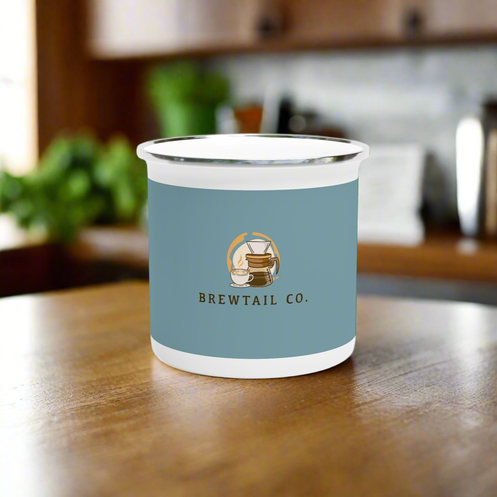 White/Teal 12oz Enamel Mug